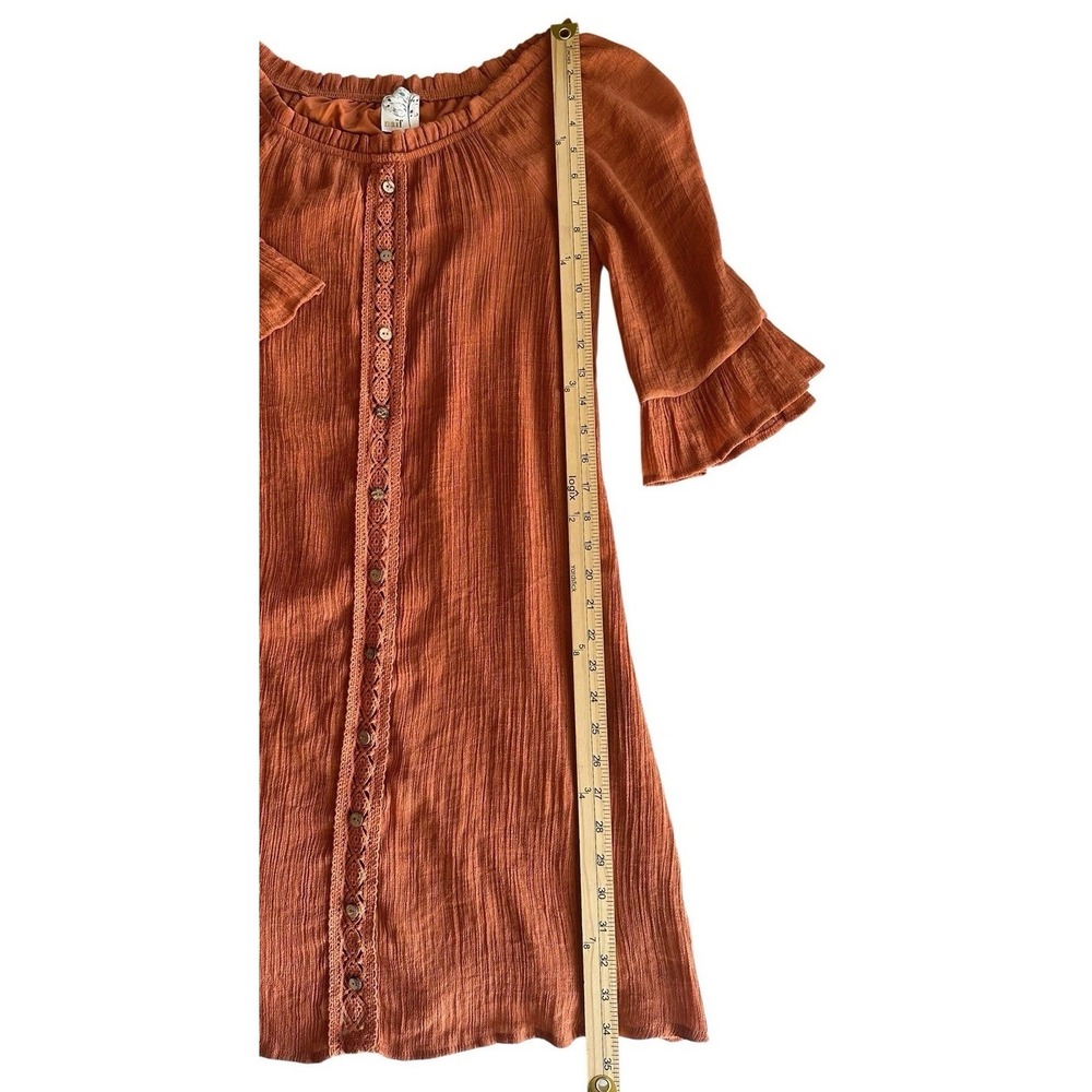 Anthropologie Naif Peasant Dress Size Small Bell Sleeves Ruffles Buttons Rust - Picture 8 of 9